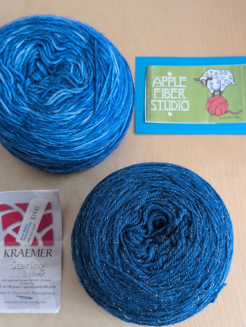 Apple Fiber Studio Hand Dyed Yarn- And Kramer Silk & Silver,  2 Skeins Fingering